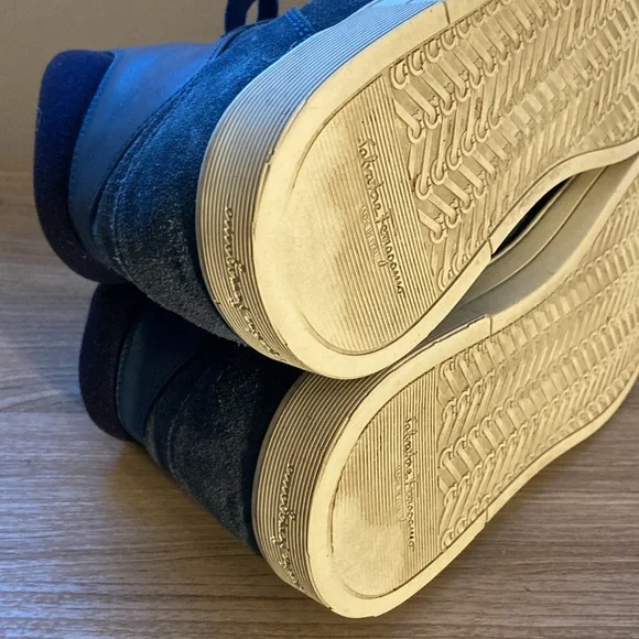 Salvatore Ferragamo Robert leather suede high top sneakers blue 8,5 EE - Picture 13 of 16